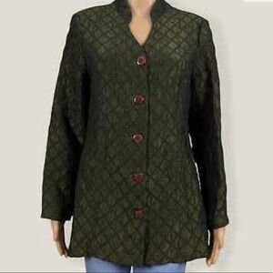 Coldwater Creek Green Diamond Pattern Crinkle Topper Dressy Jacket Petite MEDIUM